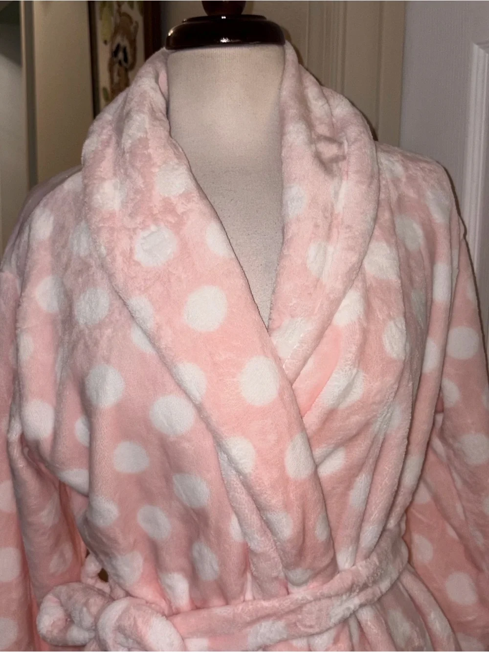 Nwt Kate Spade New York Plush Fleece Robe Pink White Polka Dot